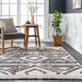 Geometric Textured Area Rug in Light Grey with Tassels
