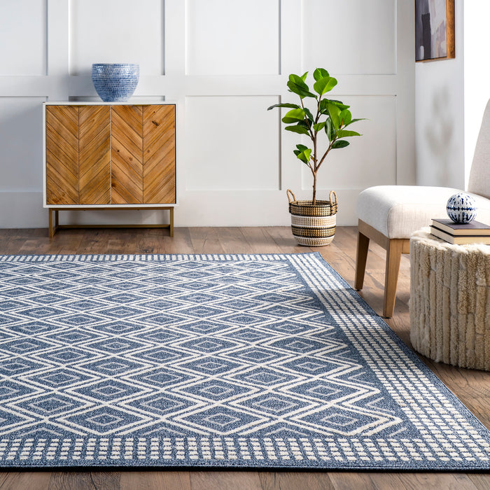 Geometric Trellis Area Rug in Blue Color 160x230 cm