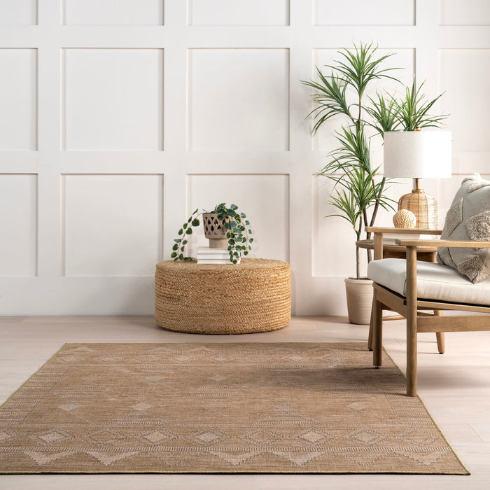 Geometric Washable Area Rug in Sand Color