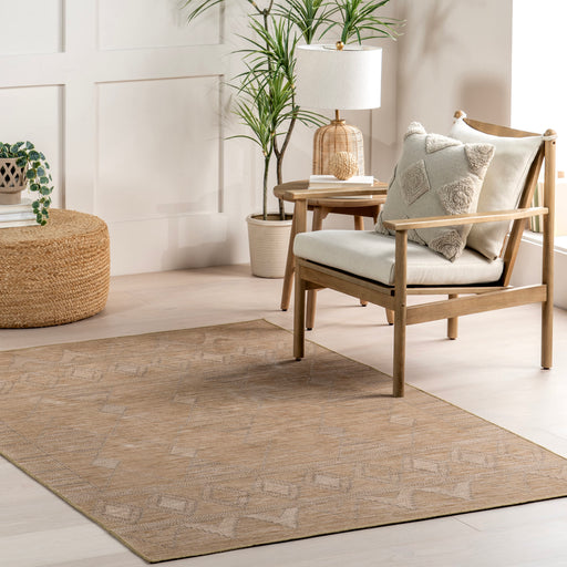 Geometric Washable Area Rug in Sand Color