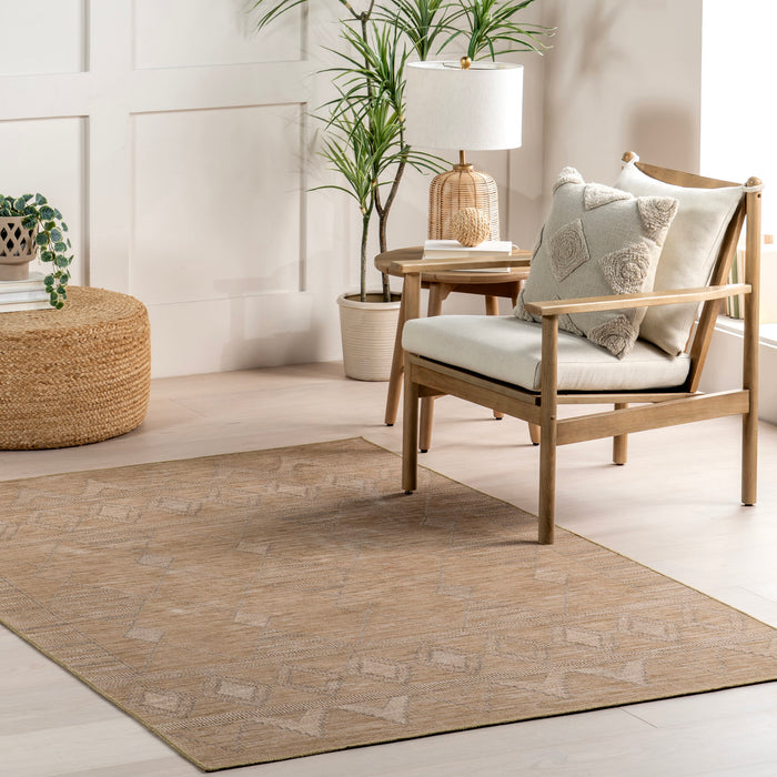 Geometric Washable Area Rug in Sand Color