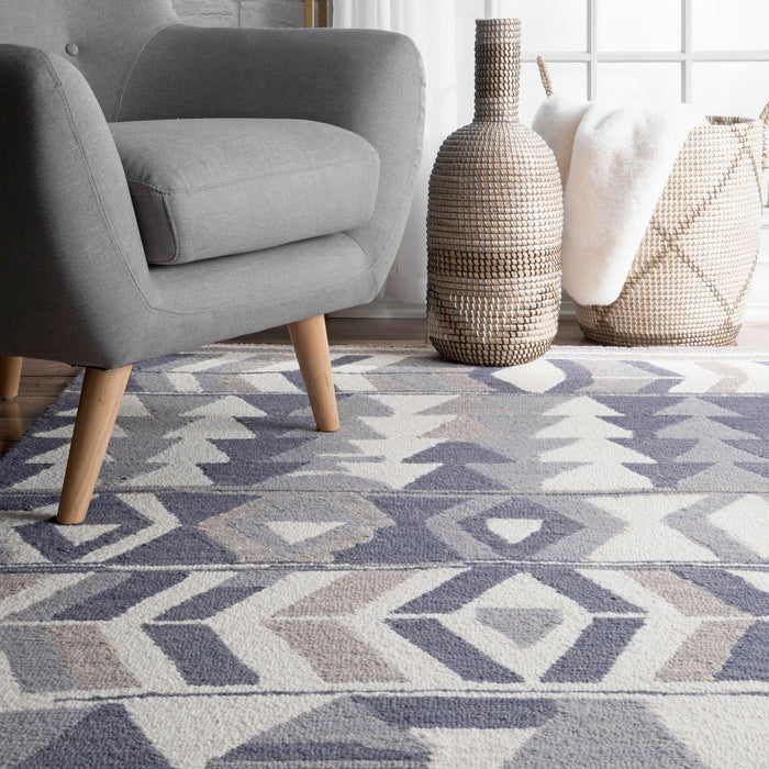 Geometric Wool Rug 140cm Grey