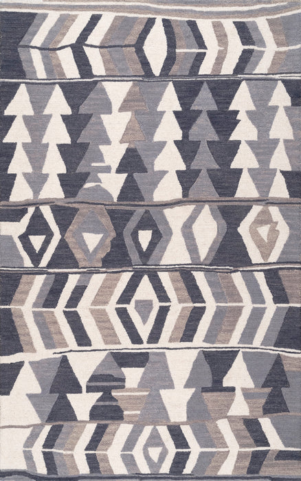 Geometric Wool Rug 140cm Grey