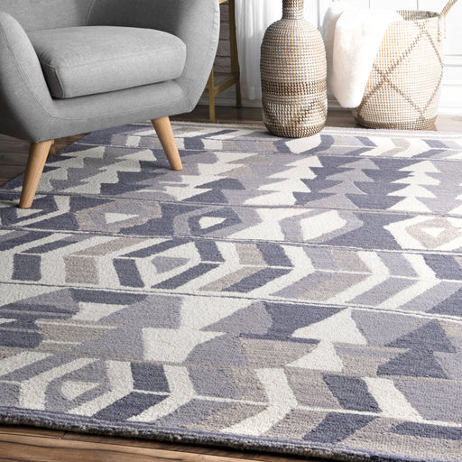 Geometric Wool Rug 140cm Grey