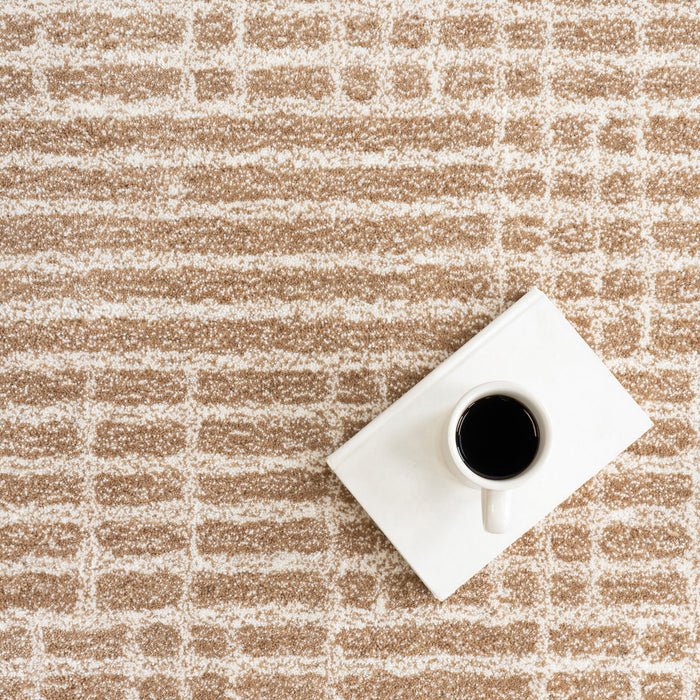 Gio Beige Wool Area Rug with Simple Crosshatch Design
