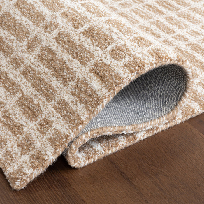 Gio Beige Wool Area Rug with Simple Crosshatch Design