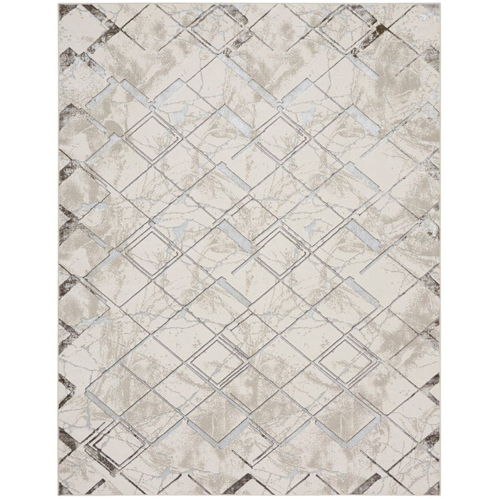 Tappeto Glitz GLZ02 Tappeto moderno geometrico in marmo invecchiato metallizzato luccicante con struttura alta e bassa in poliestere soft-touch avorio/grigio/tortora