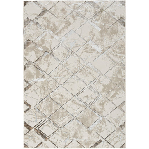 Tappeto Glitz GLZ02 Tappeto moderno geometrico in marmo invecchiato metallizzato luccicante con struttura alta e bassa in poliestere soft-touch avorio/grigio/tortora