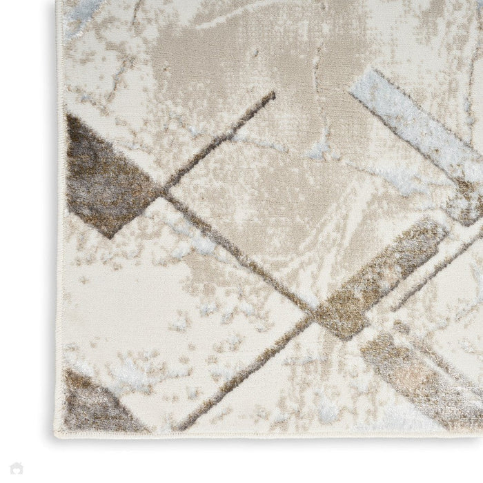 Glitz GLZ02 Modern Geometric Marble Distressed Metallic Shimmer Hi-Low Textured Soft-Touch Polyester Ivory/Grey/Taupe Runner