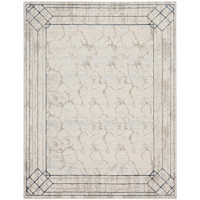 Glitz GLZ03 Modern Abstract Border Marble Distressed Metallic Shimmer Hi-Low Textured Soft-Touch Polyester Ivory/Taupe/Beige/Blue/Grey Rug