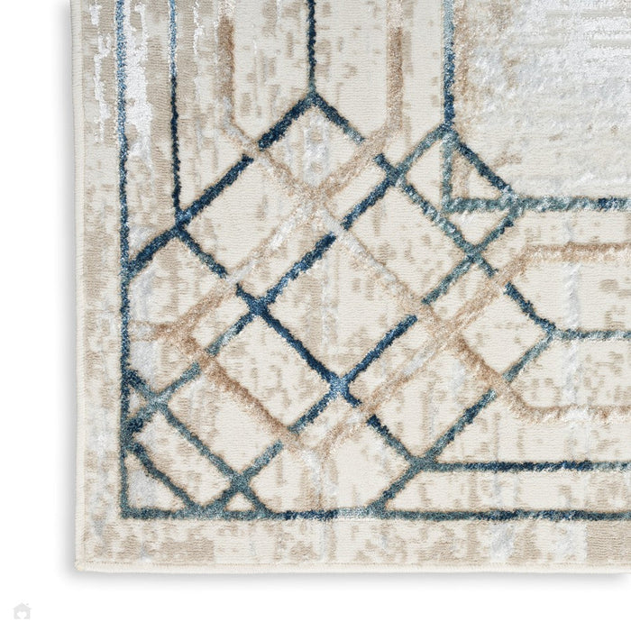 Glitz GLZ03 Modern Abstract Border Marble Distressed Metallic Shimmer Hi-Low Textured Soft-Touch Polyester Ivory/Taupe/Beige/Blue/Grey Rug