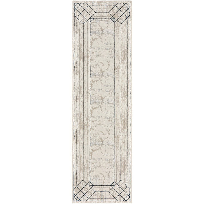 Glitz GLZ03 Modern Abstract Border Marble Distressed Metallic Shimmer Hi-Low Textured Soft-Touch Polyester Ivory/Taupe/Beige/Blue/Grey Rug