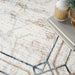 Glitz GLZ03 Modern Abstract Border Marble Distressed Metallic Shimmer Hi-Low Textured Soft-Touch Polyester Ivory/Taupe/Beige/Blue/Grey Rug