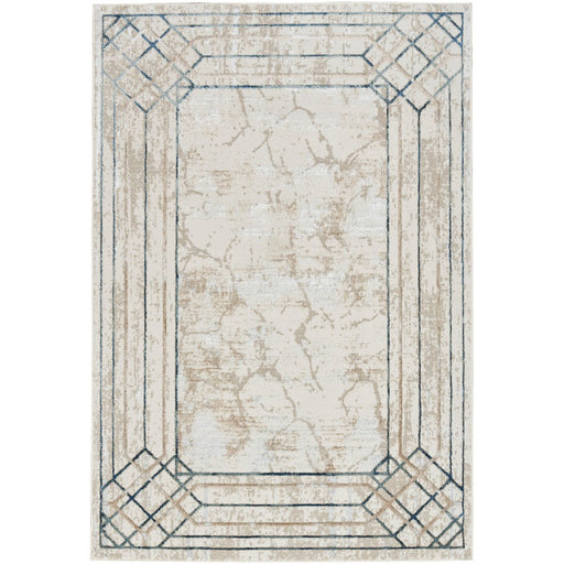 Glitz GLZ03 Modern Abstract Border Marble Distressed Metallic Shimmer Hi-Low Textured Soft-Touch Polyester Ivory/Taupe/Beige/Blue/Grey Rug