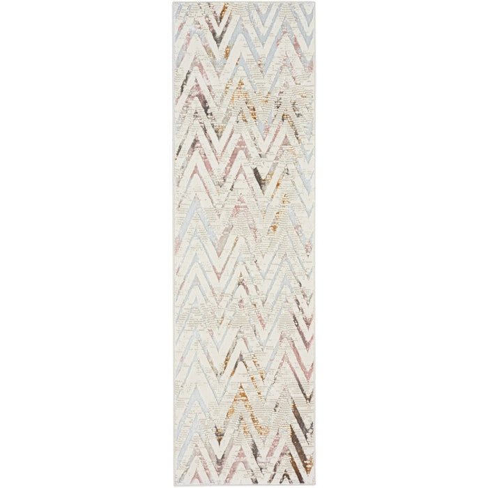 Glitz GLZ05 Moderni Geometrinen Chevron Distressed Metallic Shimmer Hi-Low Teksturoitu pehmeä polyesteri beige/norsunluu/harmaa/monivärinen matto