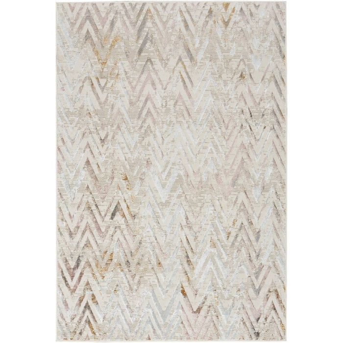 Glitz GLZ05 Moderni Geometrinen Chevron Distressed Metallic Shimmer Hi-Low Teksturoitu pehmeä polyesteri beige/norsunluu/harmaa/monivärinen matto