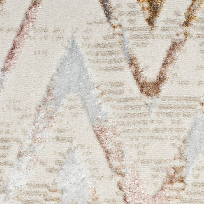 Glitz GLZ05 Moderni Geometrinen Chevron Distressed Metallic Shimmer Hi-Low Textured Pehmeä-Touch Polyesteri Beige/Norsunluu/Harmaa/Monivärinen Runner