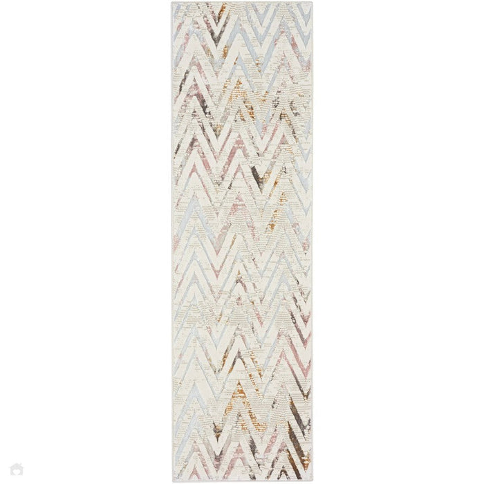 Glitz GLZ05 Moderni Geometrinen Chevron Distressed Metallic Shimmer Hi-Low Textured Pehmeä-Touch Polyesteri Beige/Norsunluu/Harmaa/Monivärinen Runner