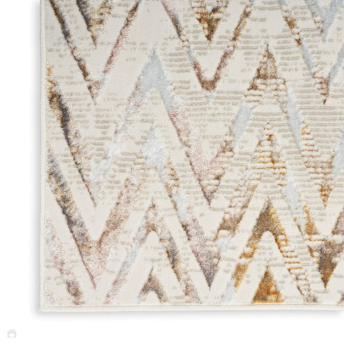 Glitz GLZ05 Moderni Geometrinen Chevron Distressed Metallic Shimmer Hi-Low Textured Pehmeä-Touch Polyesteri Beige/Norsunluu/Harmaa/Monivärinen Runner