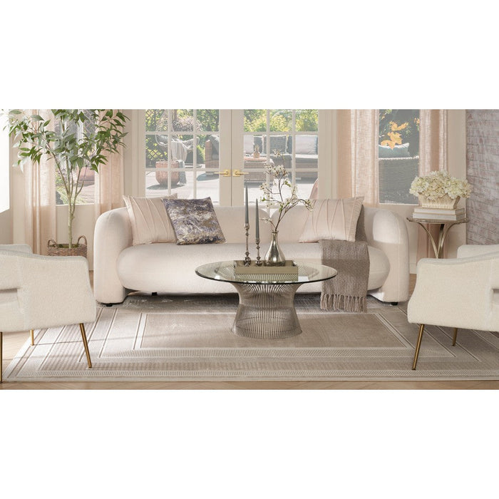 Glitz GLZ07 Modern Abstract Geometric Border Distressed Metallic Shimmer Hi-Low Textured Soft-Touch Polyester Ivory Runner