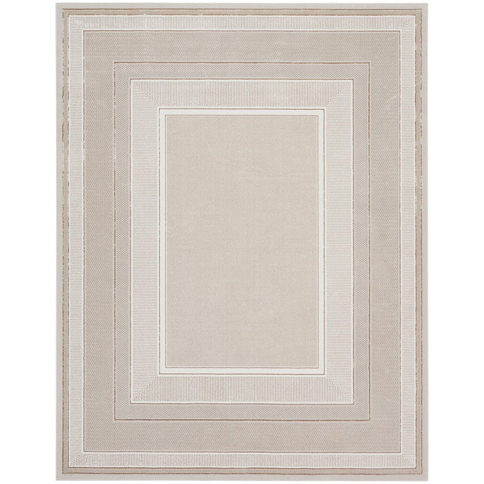 Glitz GLZ07 Modern Abstract Geometric Border Distressed Metallic Shimmer Hi-Low Textured Soft-Touch Polyester Ivory Runner