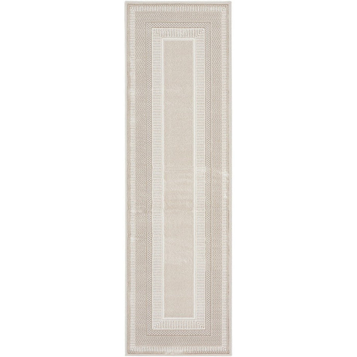 Glitz GLZ07 Modern Abstract Geometric Border Distressed Metallic Shimmer Hi-Low Textured Soft-Touch Polyester Ivory Runner