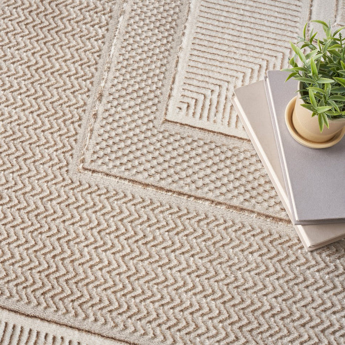 Glitz GLZ07 Modern Abstract Geometric Border Distressed Metallic Shimmer Hi-Low Textured Soft-Touch Polyester Ivory Runner