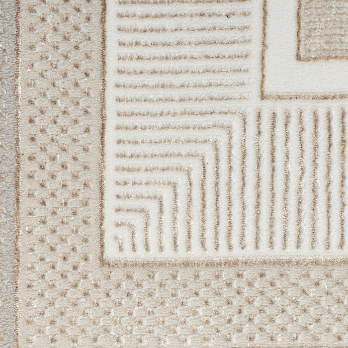 Glitz GLZ07 Modern Abstract Geometric Border Distressed Metallic Shimmer Hi-Low Textured Soft-Touch Polyester Ivory Runner