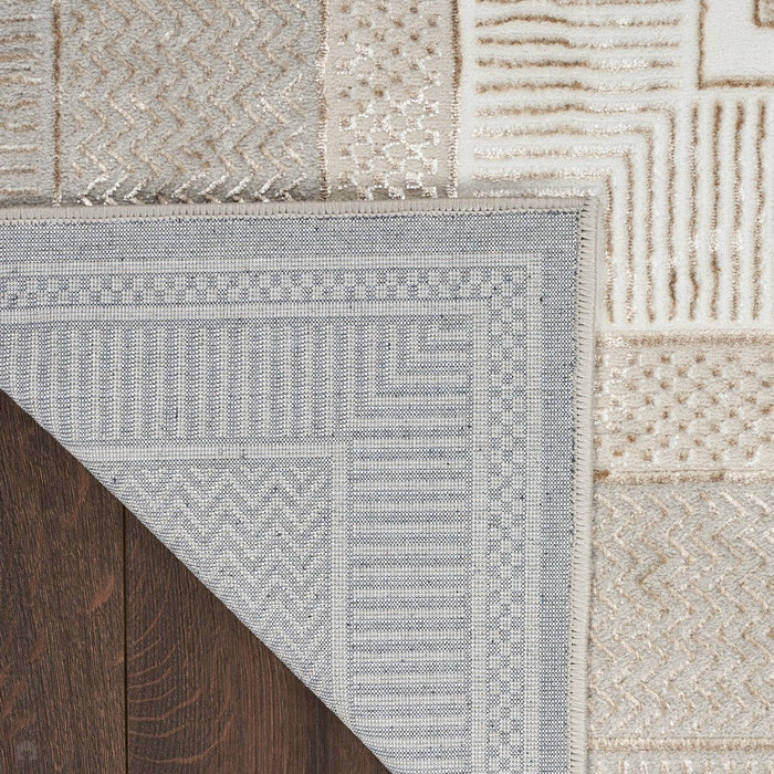 Glitz GLZ07 Modern Abstract Geometric Border Distressed Metallic Shimmer Hi-Low Textured Soft-Touch Polyester Ivory Runner
