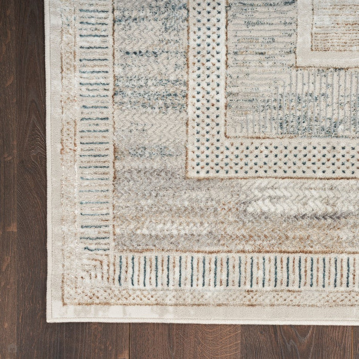 Glitz GLZ07 Modern Abstract Geometric Border Distressed Metallic Shimmer Hi-Low Textured soft-touch Polyester Ivory/Πολύχρωμο Runner