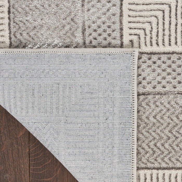 Glitz GLZ07 Modern Abstract Geometric Border Distressed Metallic Shimmer Hi-Low Textured Soft-Touch Polyester Silver Runner
