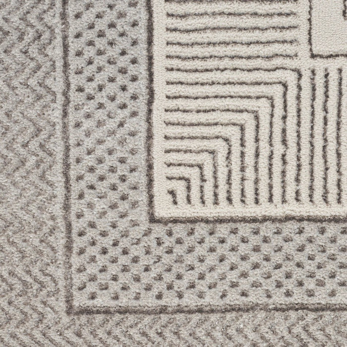 Glitz GLZ07 Modern Abstract Geometric Border Distressed Metallic Shimmer Hi-Low Textured Soft-Touch Polyester Silver Runner