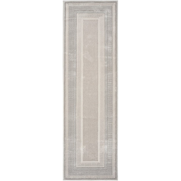 Glitz GLZ07 Modern Abstract Geometric Border Distressed Metallic Shimmer Hi-Low Textured Soft-Touch Polyester Silver Runner