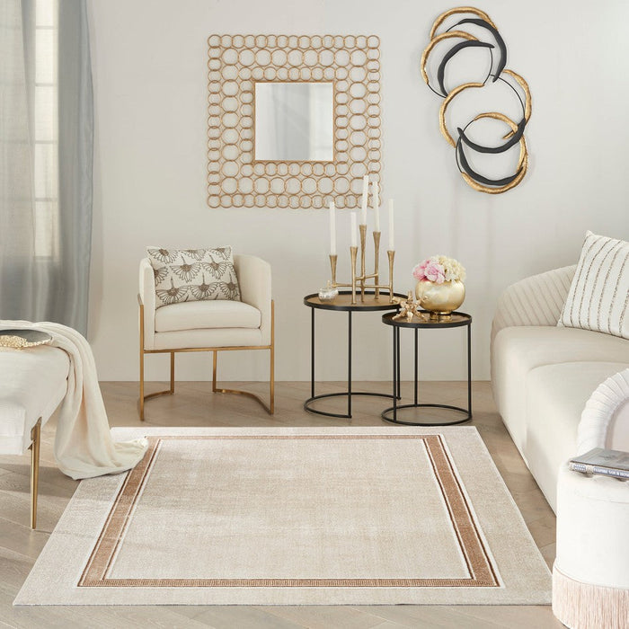 Glitz GLZ08 Modern Plain Ribbed Border Distressed Metallic Shimmer Hi-Low Textured Soft-Touch Polyester Ivory/Cream Rug