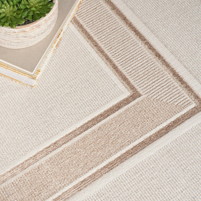 Glitz GLZ08 Modern Plain Ribbed Border Distressed Metallic Shimmer Hi-Low Textured Soft-Touch Polyester Ivory/Cream Rug