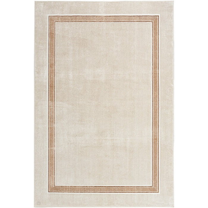 Glitz GLZ08 Modern Plain Ribbed Border Distressed Metallic Shimmer Hi-Low Textured Soft-Touch Polyester Ivory/Cream Rug