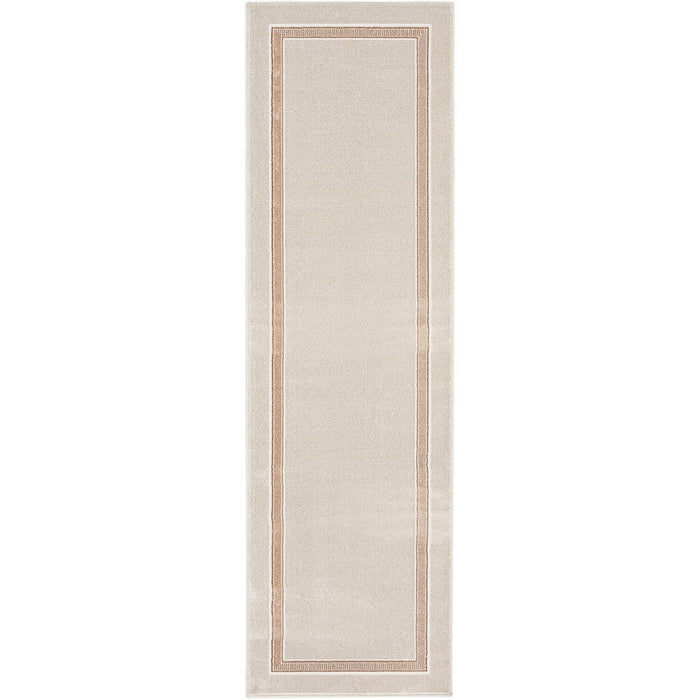 Glitz GLZ08 Modern Plain Ribbed Border Distressed Metallic Shimmer Hi-Low Textured Soft-Touch Polyester Ivory/Cream Runner