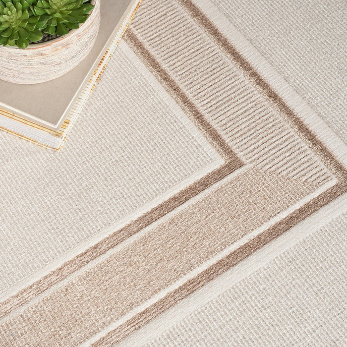 Glitz GLZ08 Modern Plain Ribbed Border Distressed Metallic Shimmer Hi-Low Textured Soft-Touch Polyester Ivory/Cream Runner