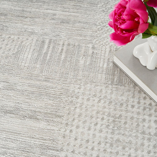 Glitz GLZ09 Modern Abstract Geometric Patchwork Distressed Metallic Shimmer Hi-Low Textured Soft-Touch Polyester Silver/Grey Runner