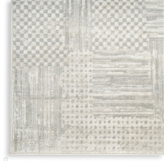 Glitz GLZ09 Modern Abstract Geometric Patchwork Distressed Metallic Shimmer Hi-Low Textured Soft-Touch Polyester Silver/Grey Runner