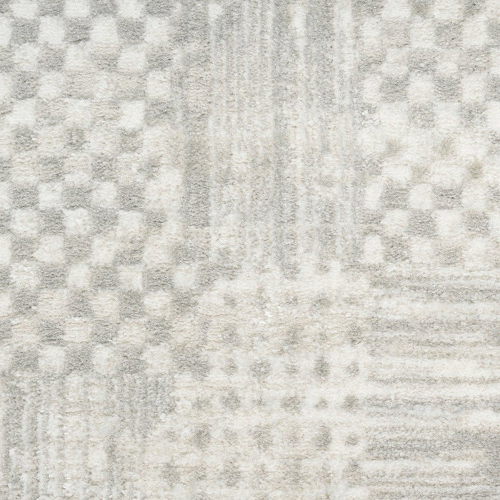 Glitz GLZ09 Modern Abstract Geometric Patchwork Distressed Metallic Shimmer Hi-Low Textured Soft-Touch Polyester Silver/Grey Runner