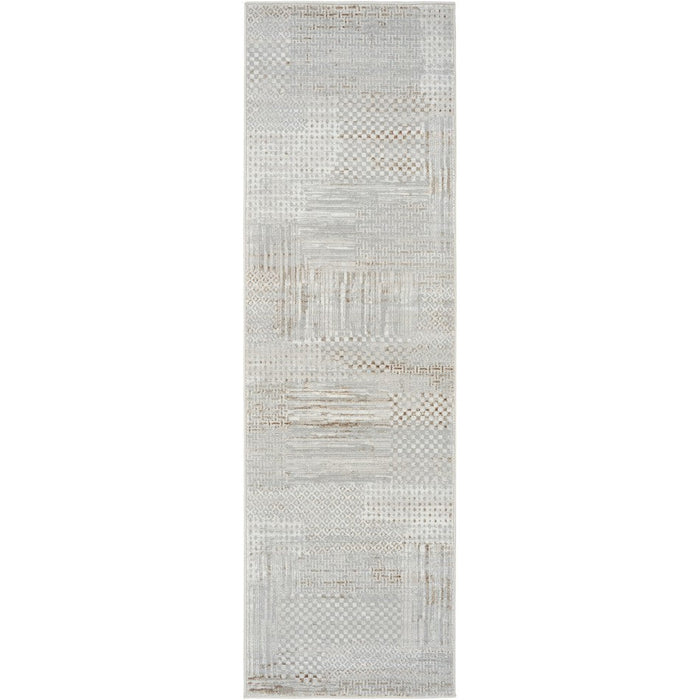 Glitz GLZ09 Modern Abstract Geometric Patchwork Distressed Metallic Shimmer Hi-Low Textured Soft-Touch Polyester Silver/Grey Runner