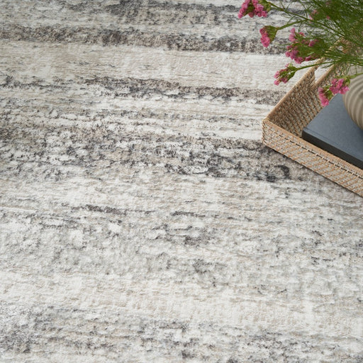 Glitz GLZ10 Modern Abstract Distressed Metallic Shimmer Hi-Low Textured Soft-Touch Polyester Cream/Grey Runner