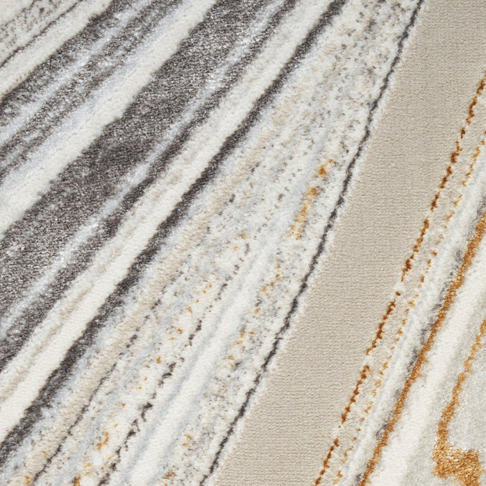 Glitz GLZ21 Modern Abstract Marbled Curve Distressed Metallic Shimmer Hi-Low Textured Soft-Touch Polyester Grey/Gold Rug