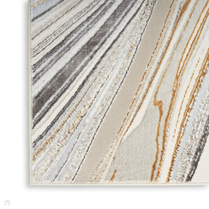 Glitz GLZ21 Modern Abstract Marbled Curve Distressed Metallic Shimmer Hi-Low Textured Soft-Touch Polyester Grey/Gold Rug