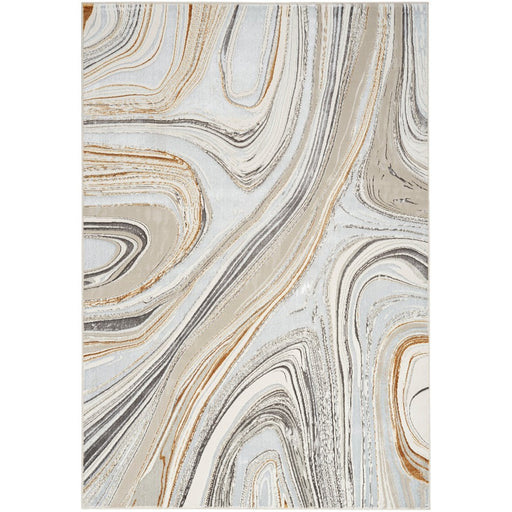 Glitz GLZ21 Modern Abstract Marbled Curve Distressed Metallic Shimmer Hi-Low Textured Soft-Touch Polyester Grey/Gold Rug