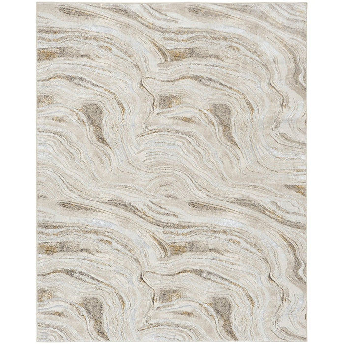 Glitz GLZ22 Modern Abstrakt Ripple Distressed Metallic Shimmer Hi-Low Textured Soft-Touch Polyester Grå/Gull teppe