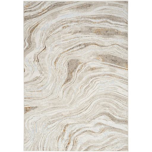 Glitz GLZ22 Modern Abstract Ripple Distressed Metallic Shimmer Hi-Low Textured Soft-Touch Polyester Grey/Gold Rug