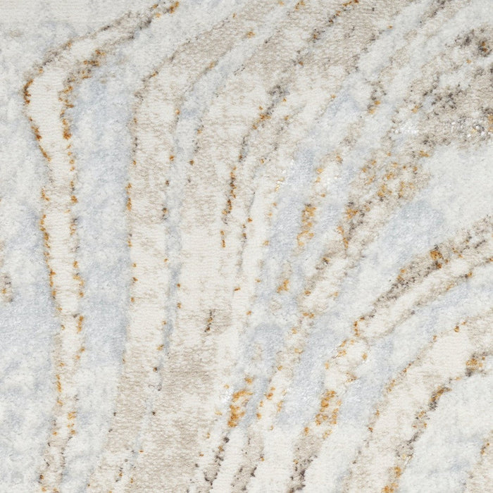 Glitz GLZ22 Modern Abstract Ripple Distressed Metallic Shimmer Hi-Low Textured Soft-Touch Polyester Grey/Gold Runner