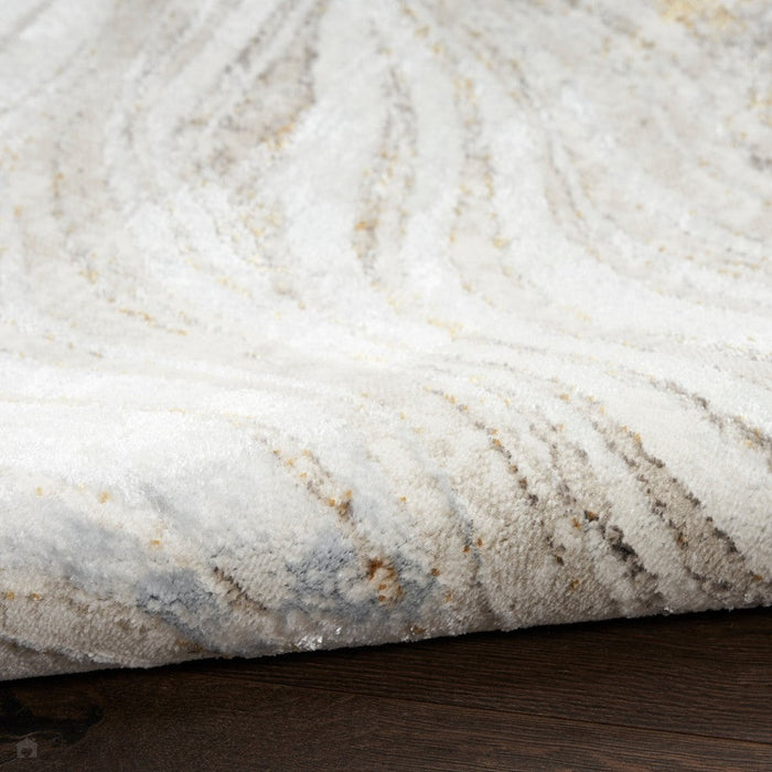 Glitz GLZ22 Modern Abstract Ripple Distressed Metallic Shimmer Hi-Low Textured Soft-Touch Polyester Grey/Gold Runner